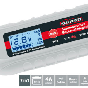 Batterieladegerät 6V/12V · 4A mit Polklemmen & Ringösenkabel