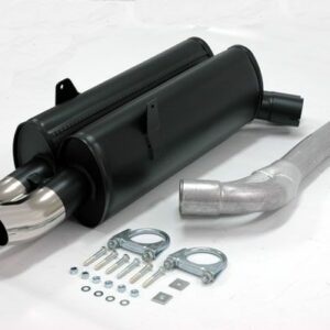 aluminierte Stahl Sport Auspuffanlage 2x76 mm "DTM-design" für BMW E36 Limousine/Coupe/Cabrio/Touring 320i/323i Baujahr 12/90-97