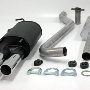 aluminierte Stahl Sport Auspuffanlage 2x80 mm rund für Toyota Corolla Typ E10 Limousine/Liftback/Kombi 1.6 Baujahr 5/95-4/97